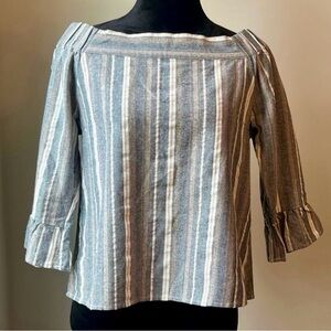 Ethereal by Paper Crane, Blue & White Striped Linen Blouse, M